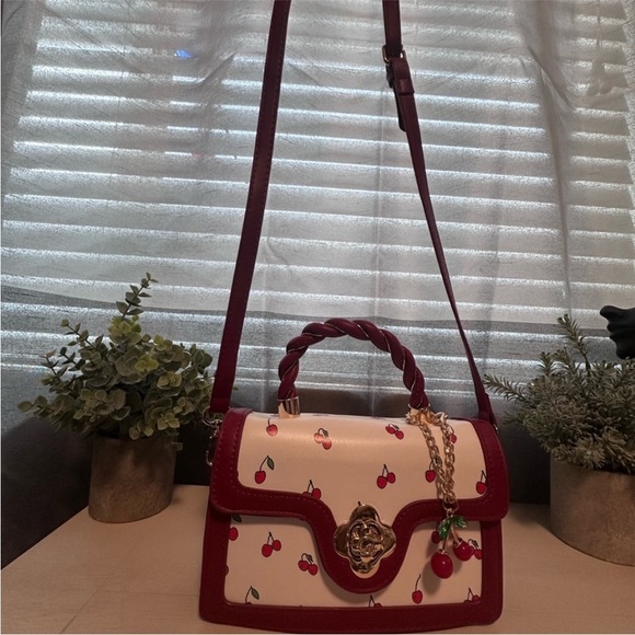 Handbags - Cherry Print White and Red Women's Bag